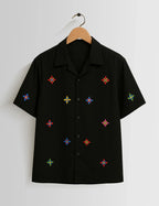 Black Stars Printed Mens Half Sleeves Shirts - XPST