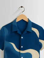 Blue Wavy Pattern Printed Mens Half Sleeves Shirts - XPST