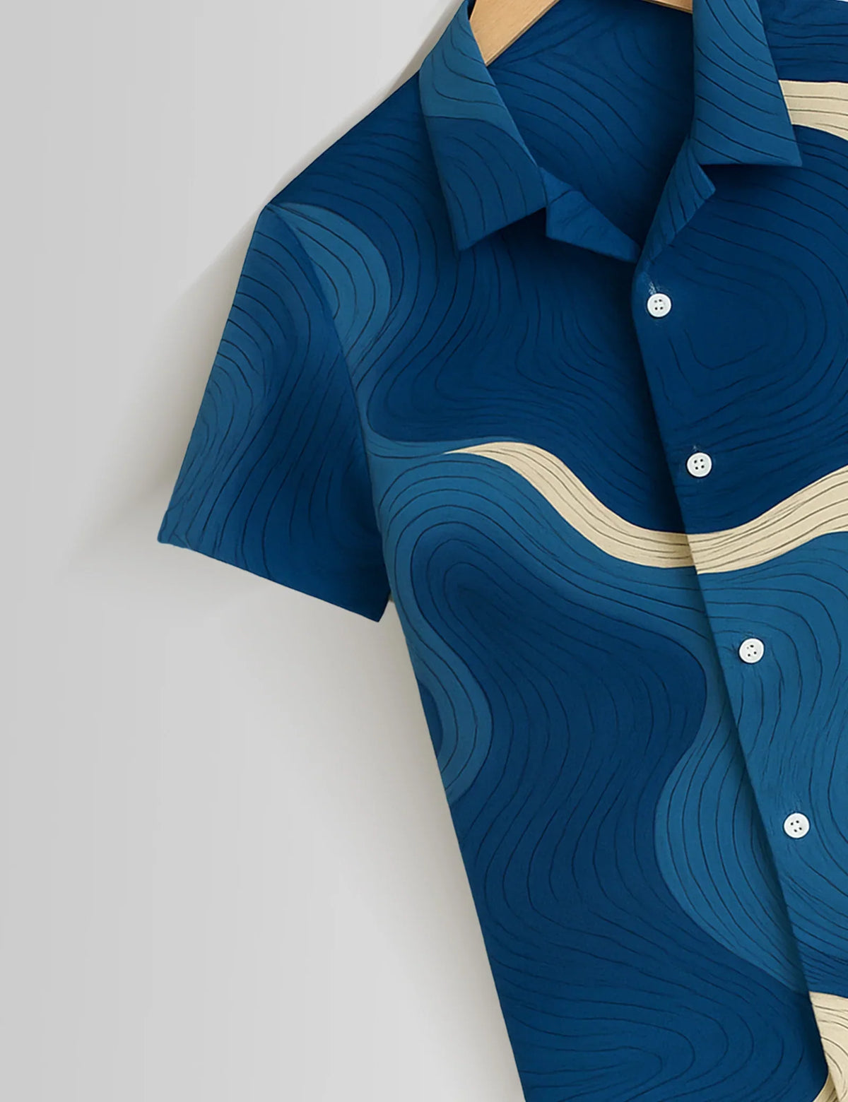 Blue Wavy Pattern Printed Mens Half Sleeves Shirts - XPST