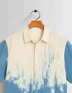Blue White Shady Pattern Printed Mens Half Sleeves Shirts - XPST