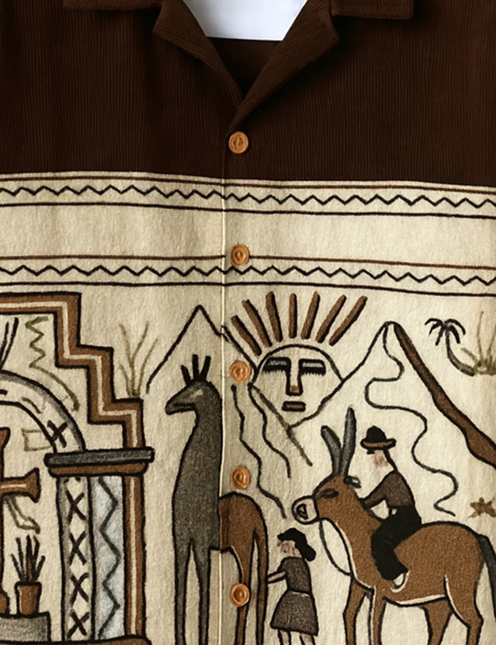 Brown Egyption Pattern Mens Half Sleeves Shirts - XPST