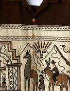 Brown Egyption Pattern Mens Half Sleeves Shirts - XPST