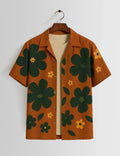 Brown Big Flower Printed Mens Half Sleeves Shirts - XPST