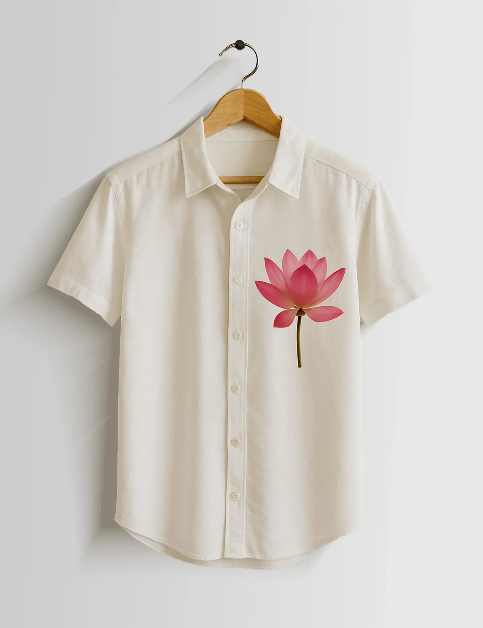 Cream Lotus Printed Mens Half Sleeves Shirts - XPST