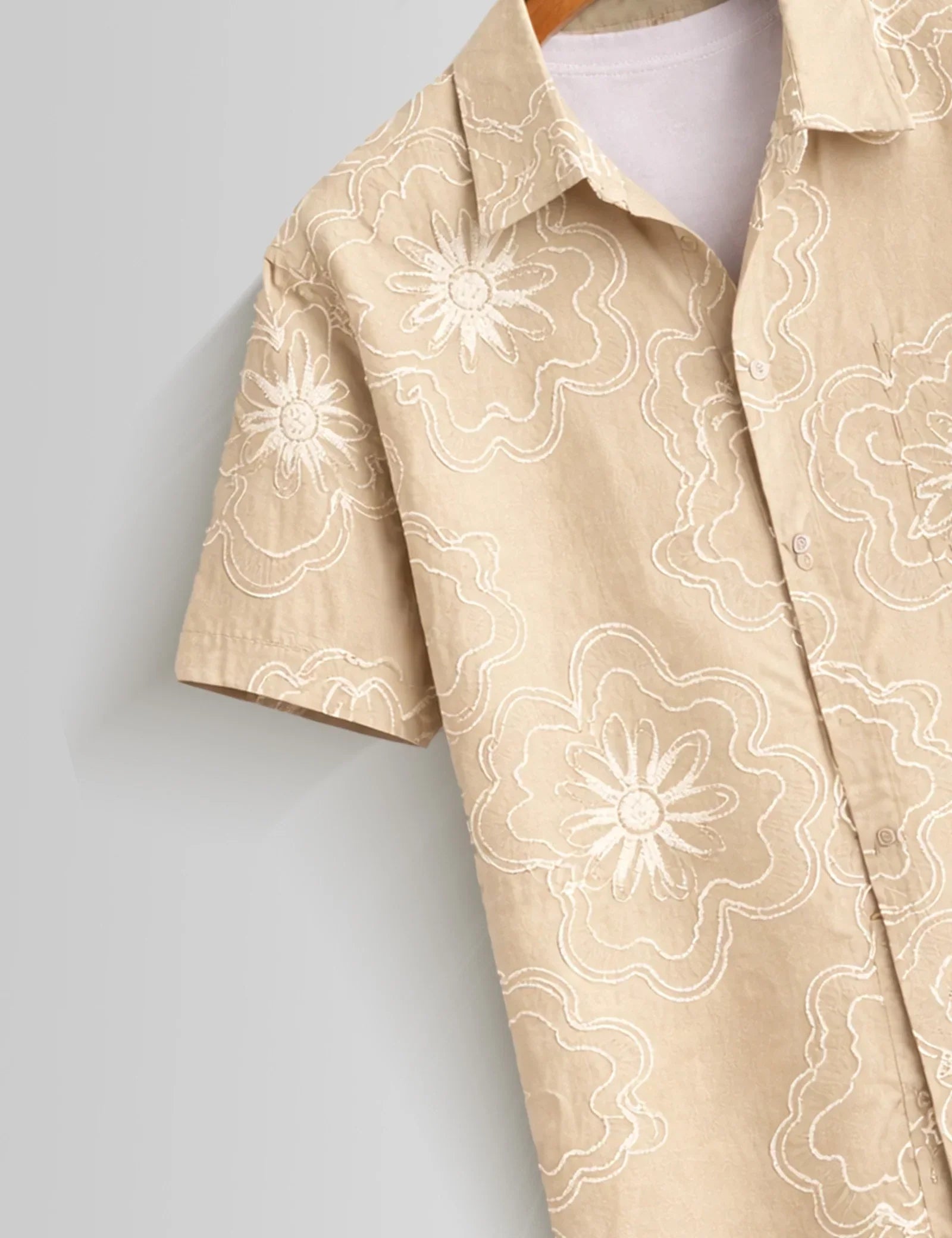 Cream Outline Mens Half Sleeves Shirts - XPST