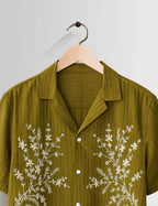 Leaf Green Flower Printed Mens Half Sleeves Shirts - XPST