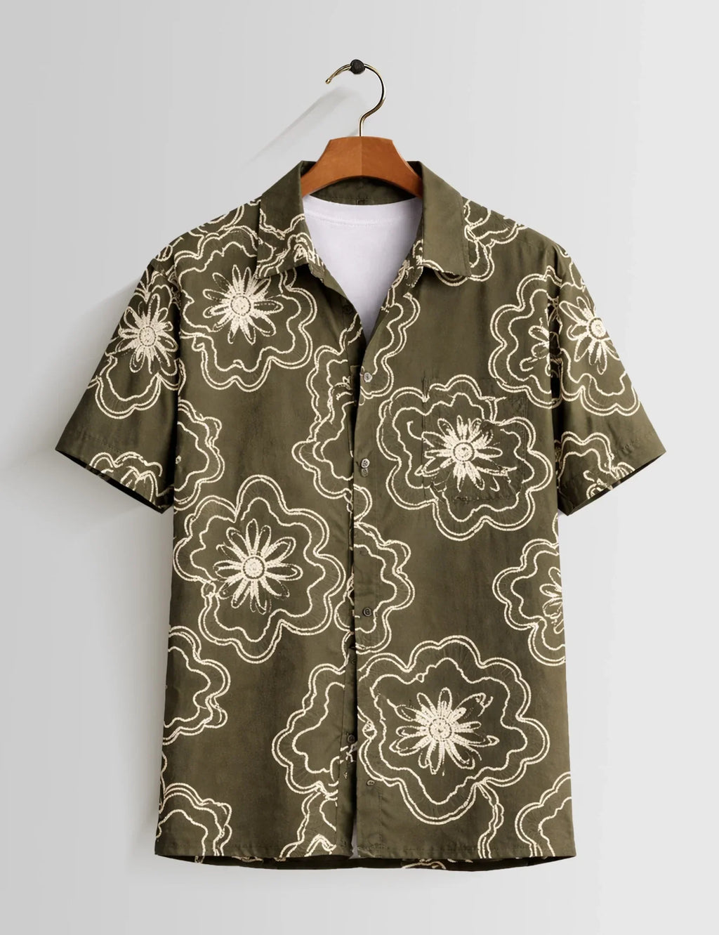 Outline Flower Mens Half Sleeves Shirts - XPST