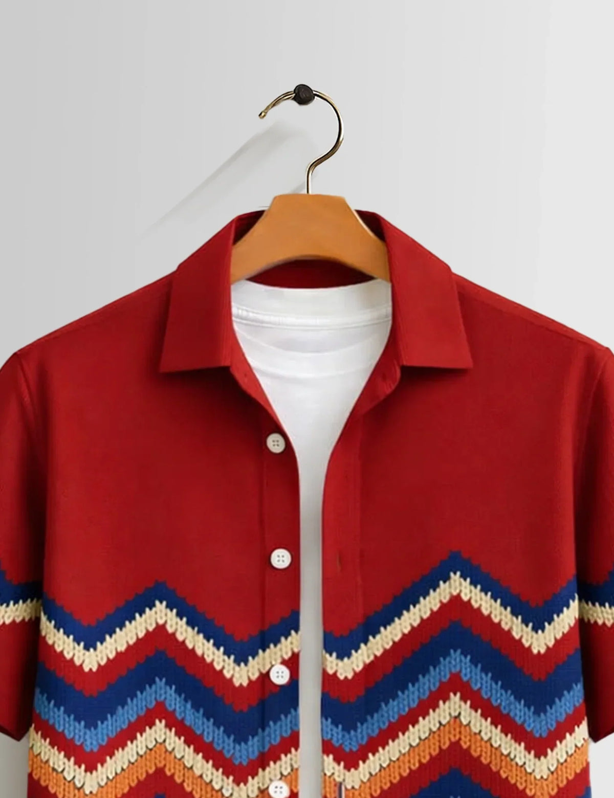 Red Zigzag Mens Half Sleeves Shirts - XPST