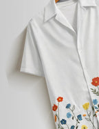 White Bottom Flower Mens Half Sleeves Shirts - XPST